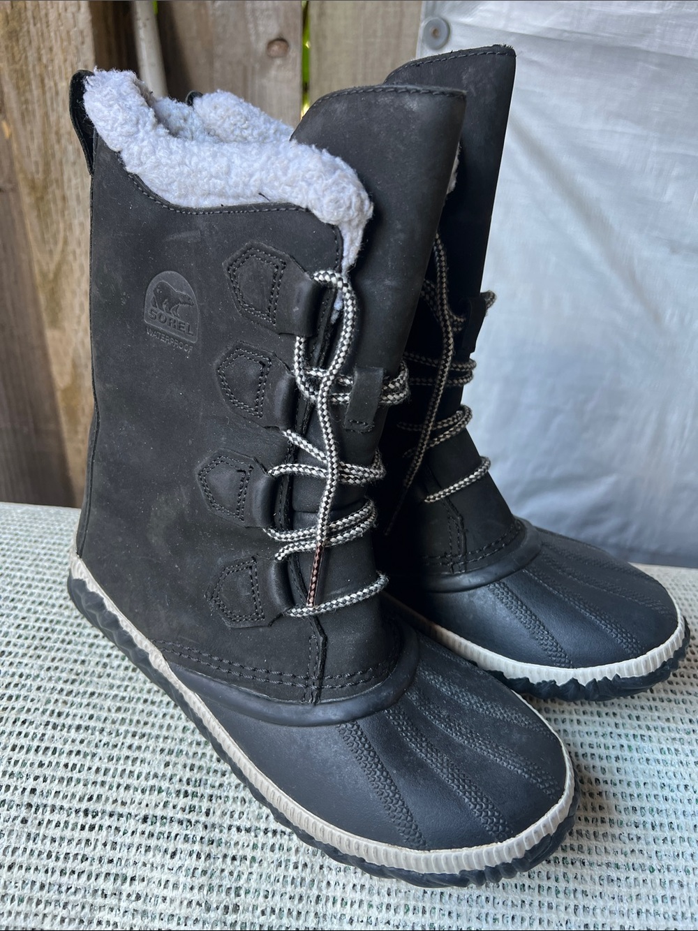 Sorel Black and White Lace-Up Waterproof Winter Boots